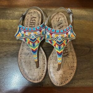 Sam & Libby Sandals Size 8 Multicolor Embroidered Thong Slingback Boho